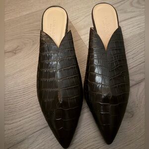 Club Monaco Dark Brown Croc-Embossed Mules
